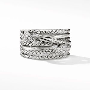 Double X Crossover Ring with Pavé Diamonds